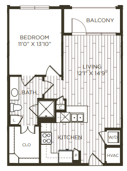 1 bedroom 1 bathroom floor plan B at Station at Old Town, Lewisville, 75057